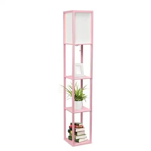 Practical Pink Organizer Storage Shelf Linen Shade Floor Lamp