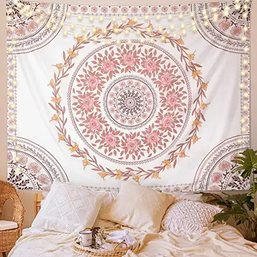 Beautiful Pink Floral Medallion Tapestries