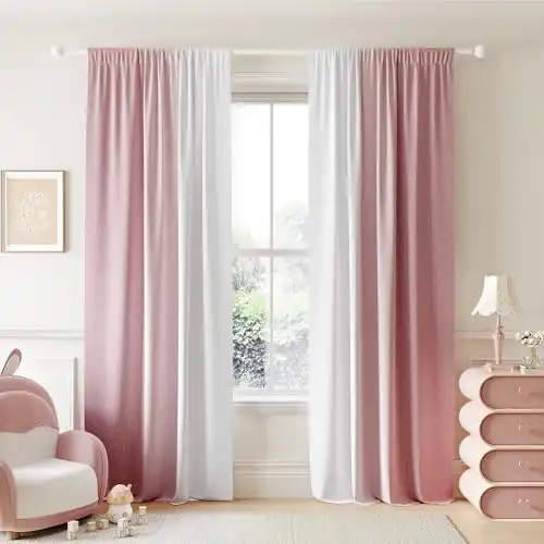 Pink White Gradient Patterned Light Blocking Thermal Insulated Drapes