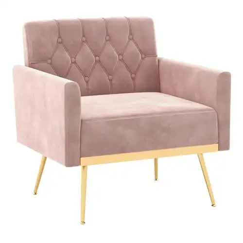Luxurious Modern Tufted Arm Chair with Golden Metal Legs