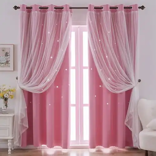 Pink Star Cutout Window Blackout Curtain