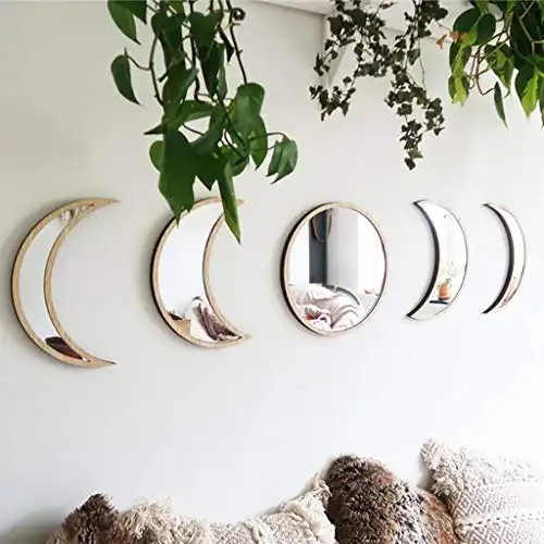 5 Pieces Moon Phase Mirror Wall Decoration