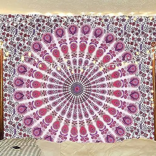 Pink Bohemian Peacock Mandala Wall hanging