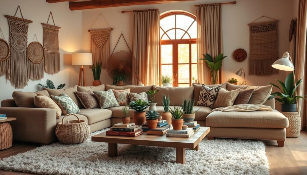 earthy boho living room