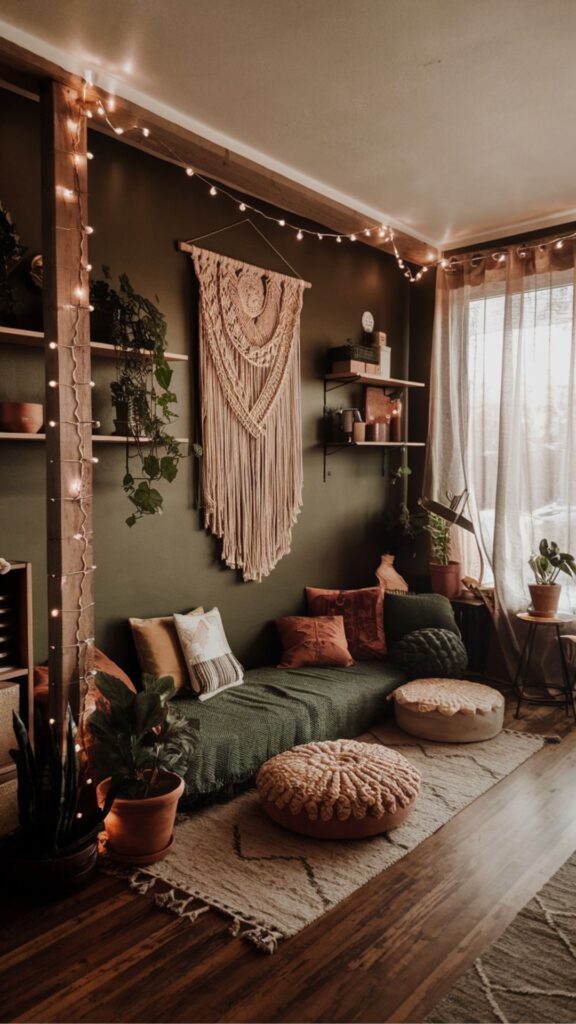 green earthy boho living room