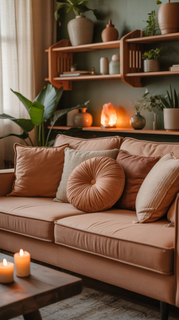 earthy boho living room12