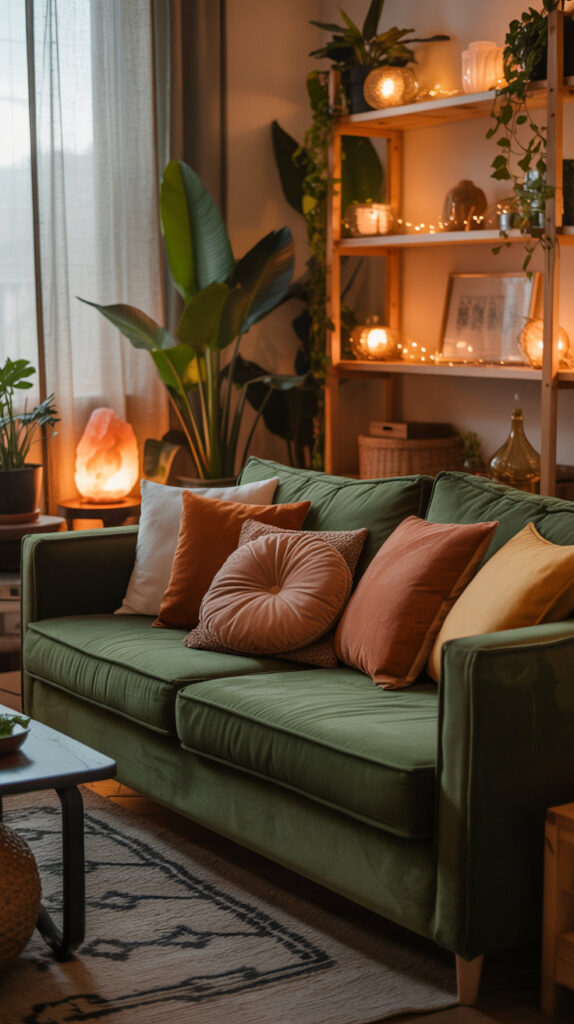 earthy boho living room15
