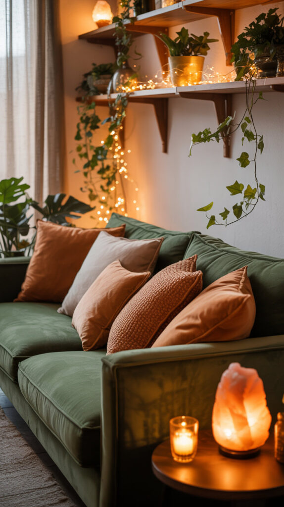 earthy boho living room16