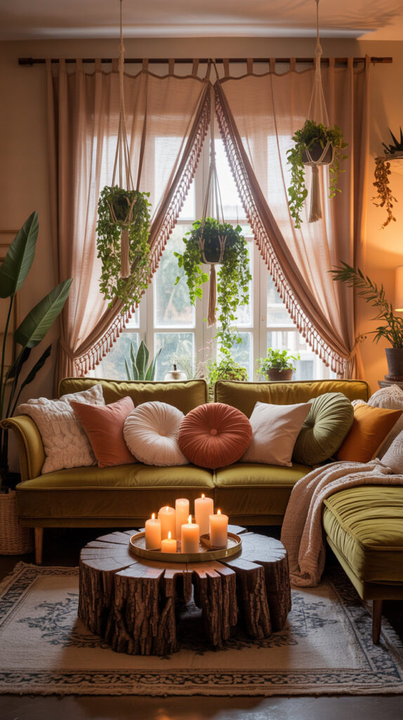 earthy boho living room17