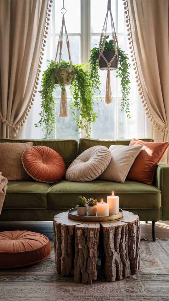 earthy boho living room18