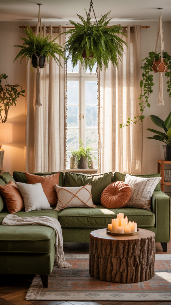 earthy boho living room19