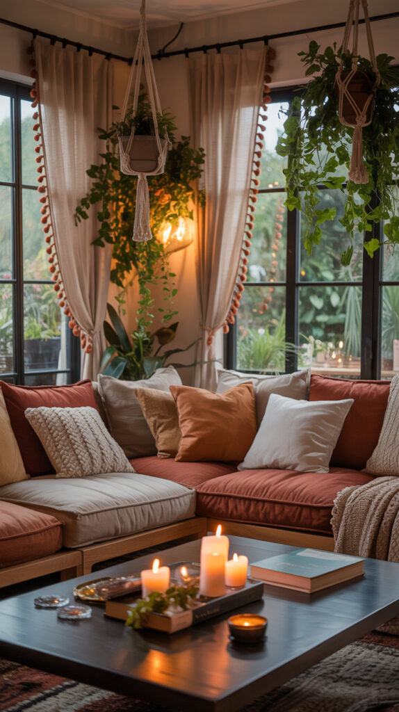 earthy boho living room21
