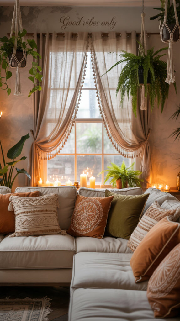 earthy boho living room22