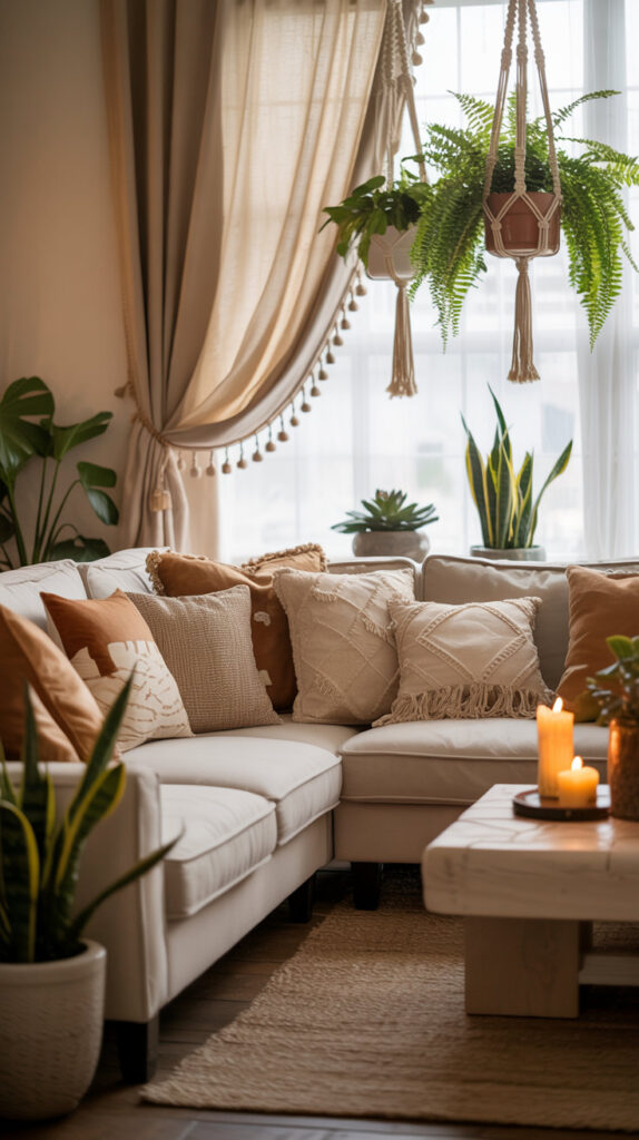 earthy boho living room23