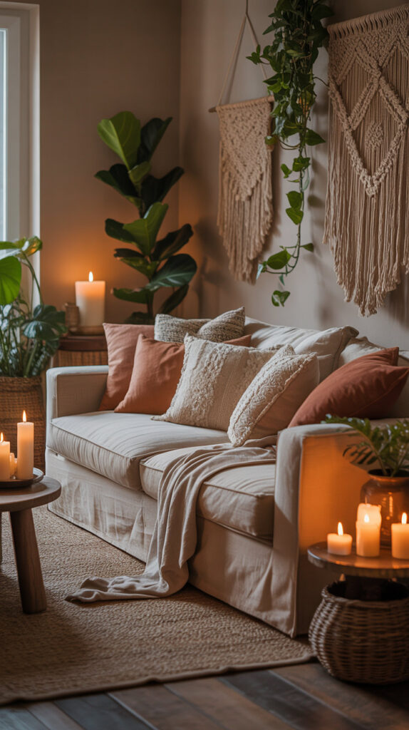 earthy boho living room24