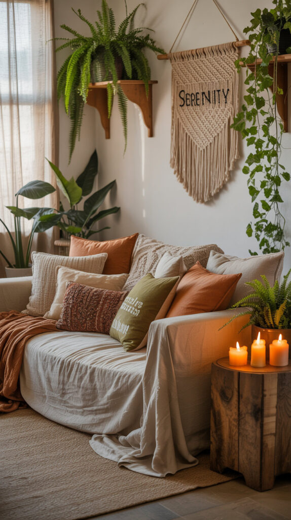 earthy boho living room26