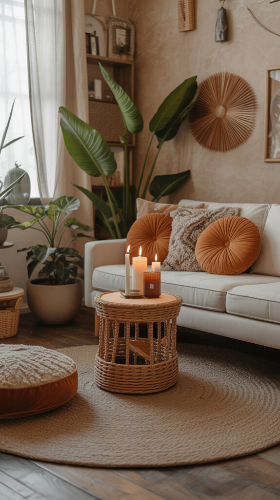 earthy boho living room27