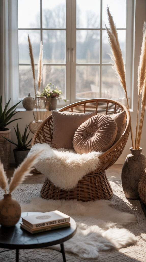 earthy boho living room8