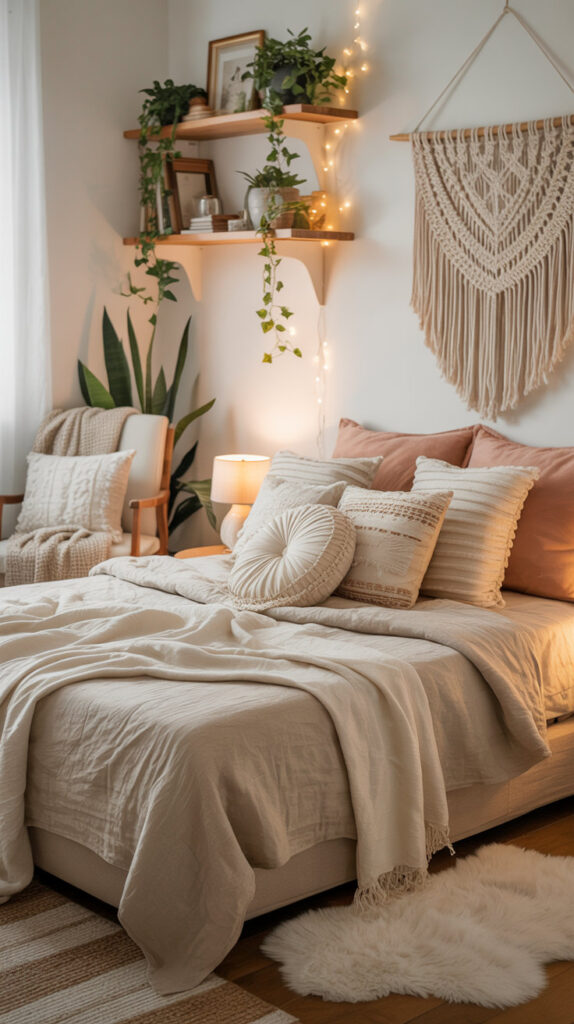 boho chic bedroom4 calm boho chic bedroom with creamy colors on bed and wall
