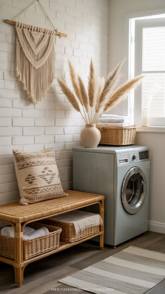 boho decor laundry room with washer and dryer combo