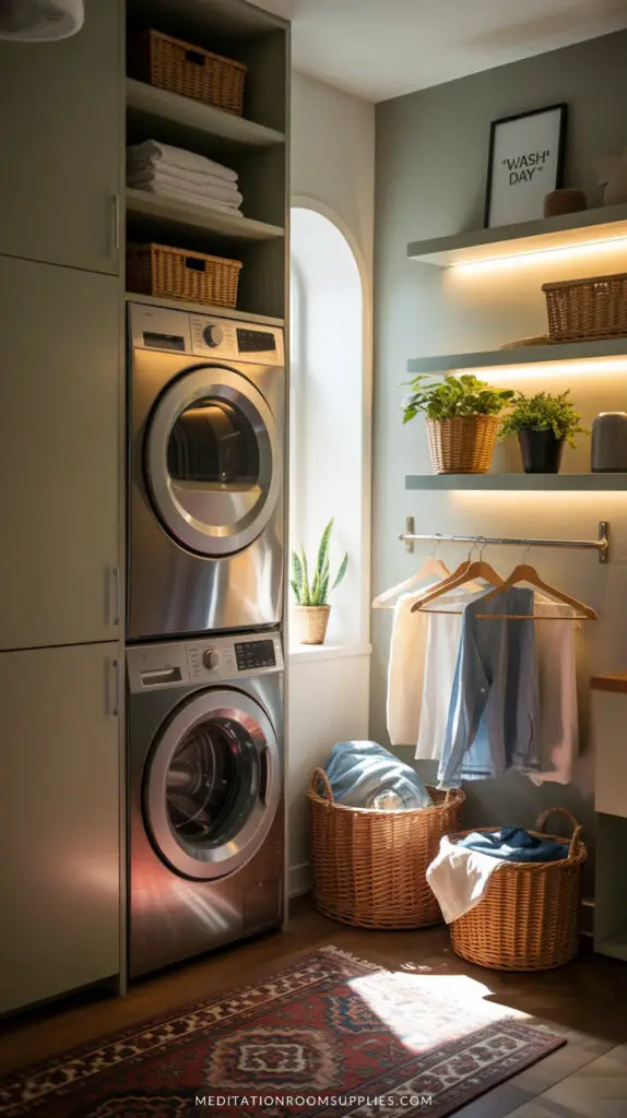 small laundry room with stackable washer and dryer