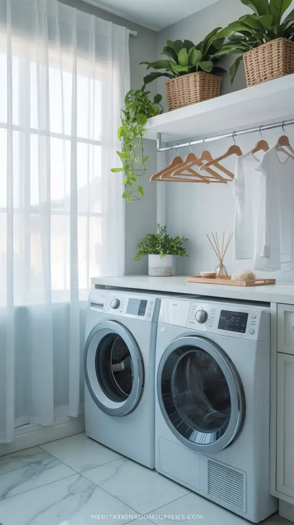 modern laundry room with marble floor