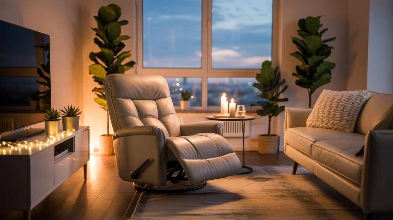 cozy modern apartment with recliner, sofa and tv stand