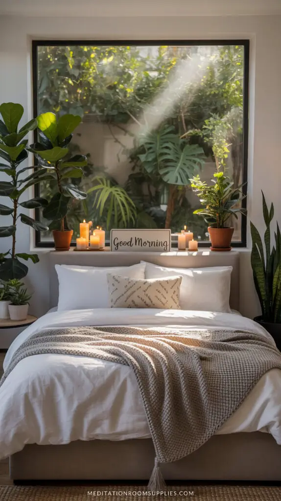 cozy apartment bedroom with modern design and plants