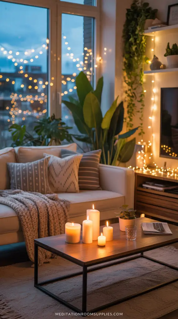 relaxing warm apartment with boho decor