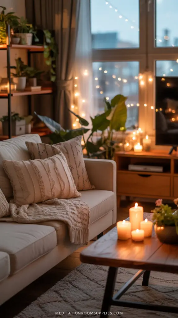 boho chic living room in apartment