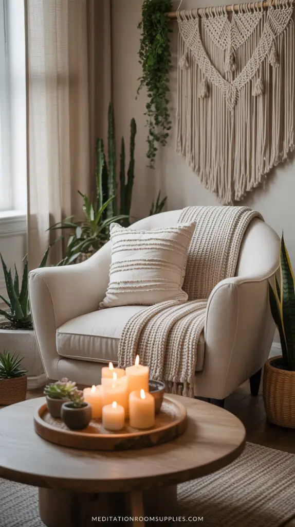 cozy living room with barrel cream chair