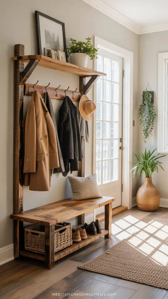 hall tree in narrow mudroom