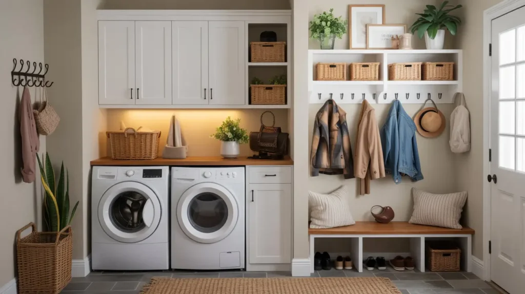 mudroom with washer and dryer in the entryway