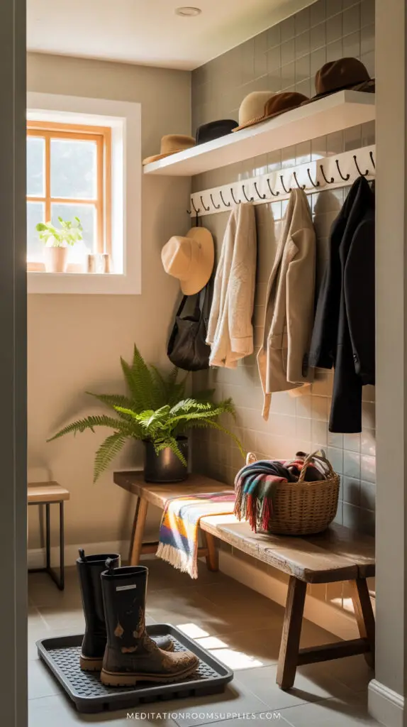 drip proof tray for boots in a mudroom