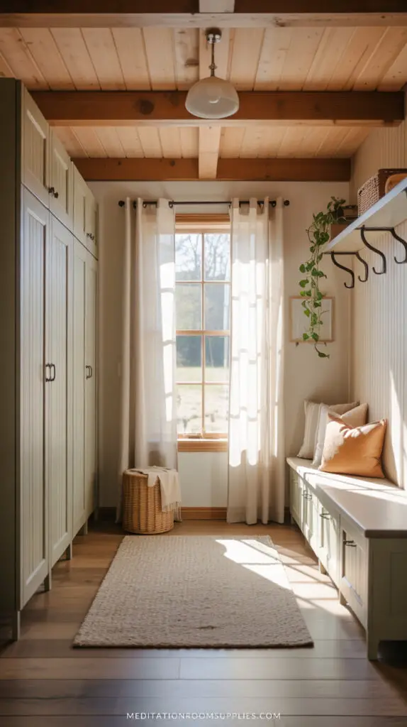 mudroom rug next to lockers and hall tree