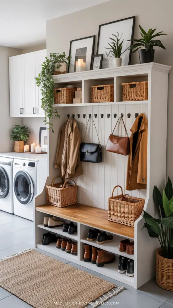 storage basket in a mudroom