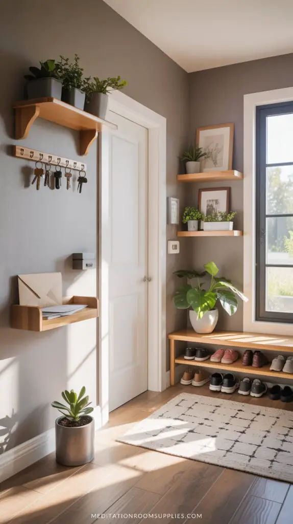 Secure key holder wall mount in a mudroom entryway