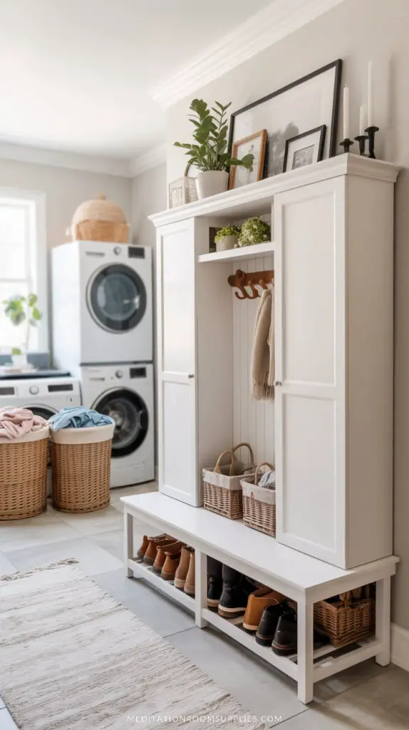 mudroom lockers with laundry room, shoe rack