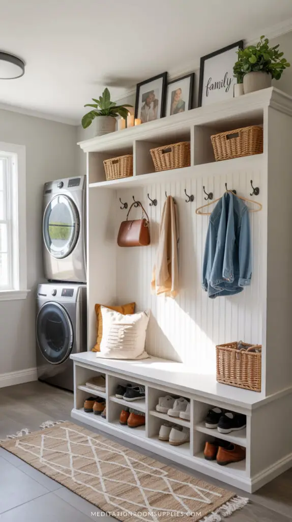 laundry room with cubbies in hall tree