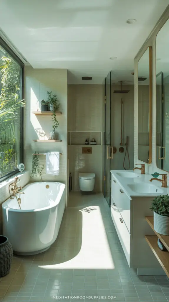 modern bathroom with bathtub and elegant vanity