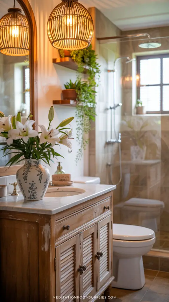 small bathroom with sink and wooden vanity