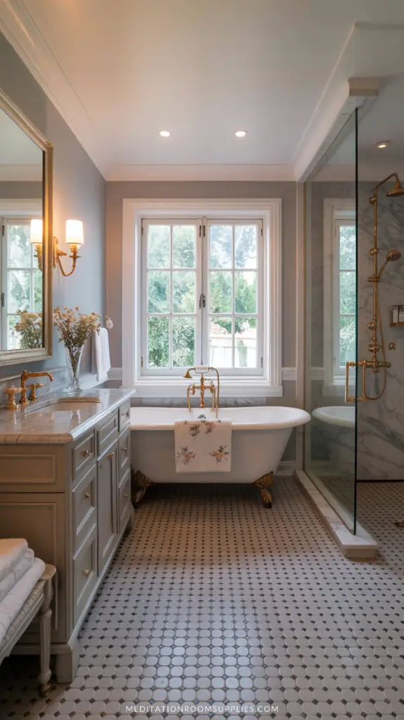 bathroom inspo elegant bathtub with shower and wooden vanity