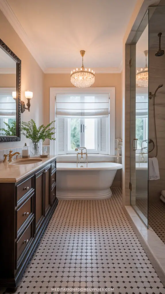 elegant modern bathroom with bathtub and shower wooden vanity