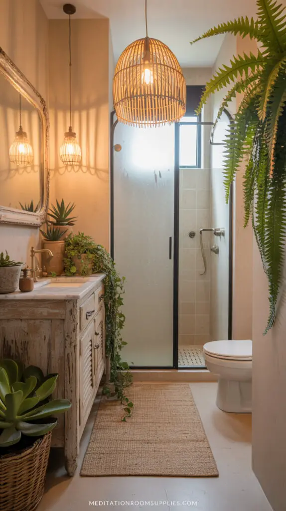 tiny bathroom with sliding shower door