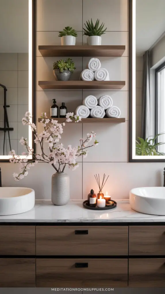 double sink with modern decor bathroom