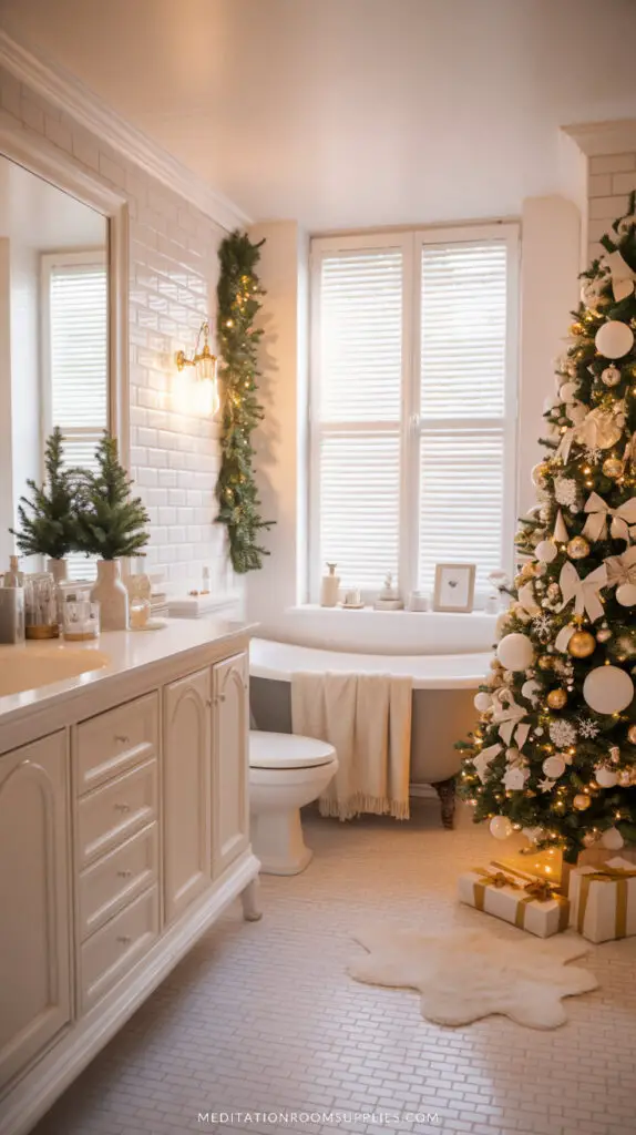 elegant christmas bathroom decor with xmas tree