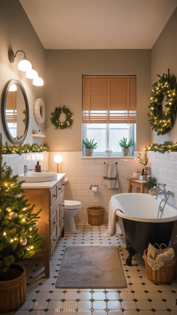 christmas bathroom decor in a small bathroom