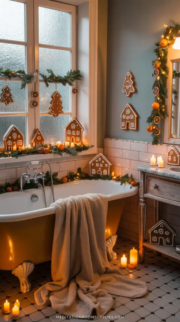 gingerbread christmas bathroom decor with candles