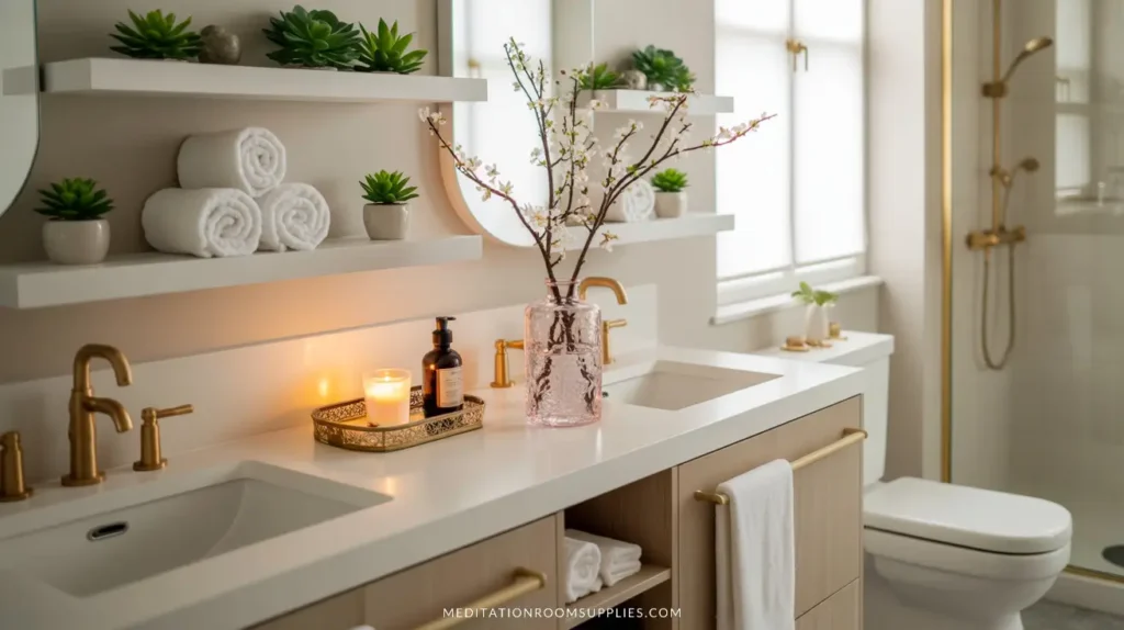 bathroom ideas with double sink and wooden vanity